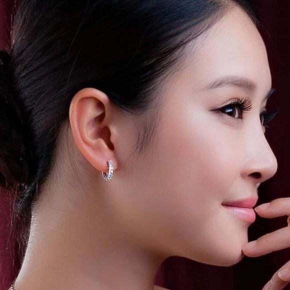 Luxury CZ Diamond 925 Silver Hoop Pierced Earrings - Picture 4 of 10